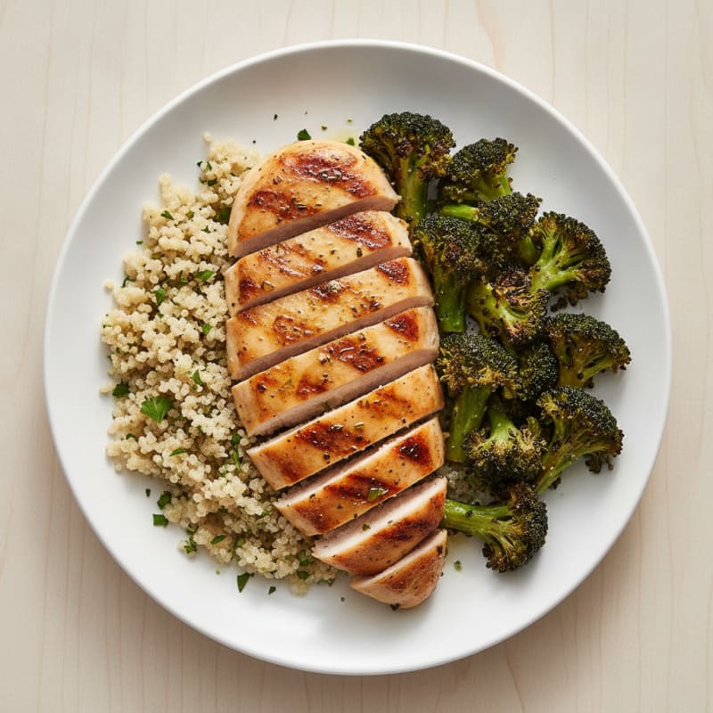 Grilled Chicken Breast with Quinoa and Roasted Broccoli
