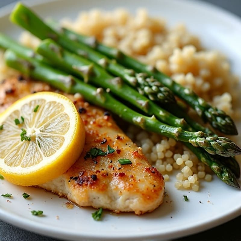 Lemon Herb Baked Chicken Breast with Roasted Asparagus and Quinoa