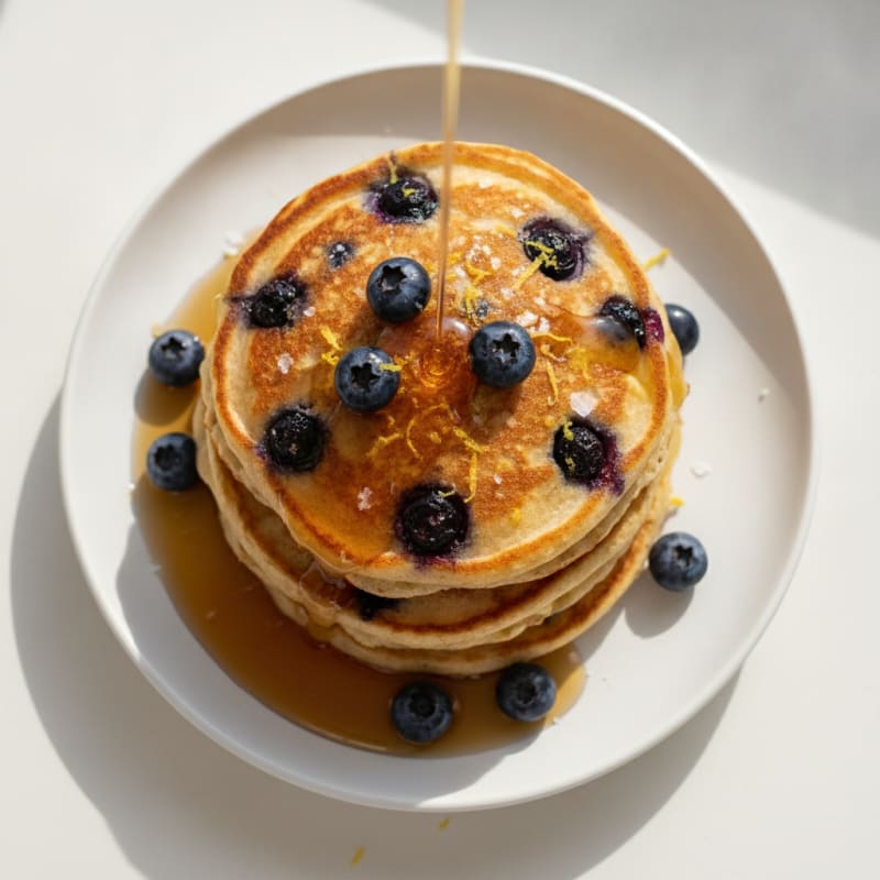 Blueberry Ricotta Pancakes with Maple Syrup
