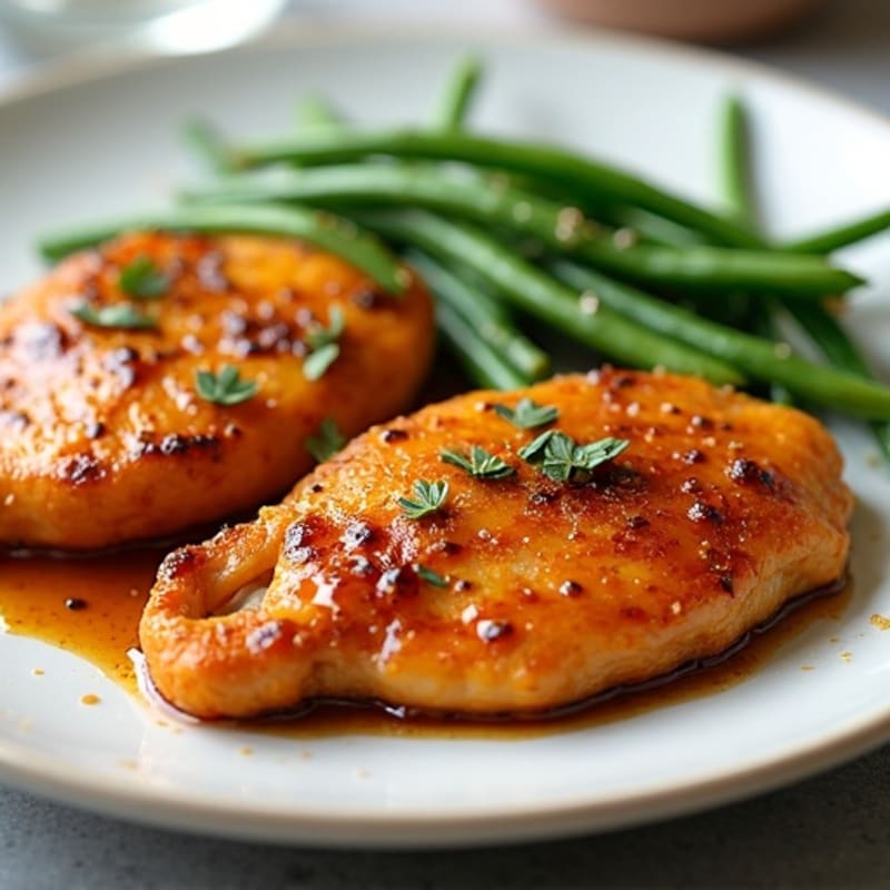 Tender Honey-Garlic Chicken with Roasted Sweet Potatoes and Crispy Green Beans