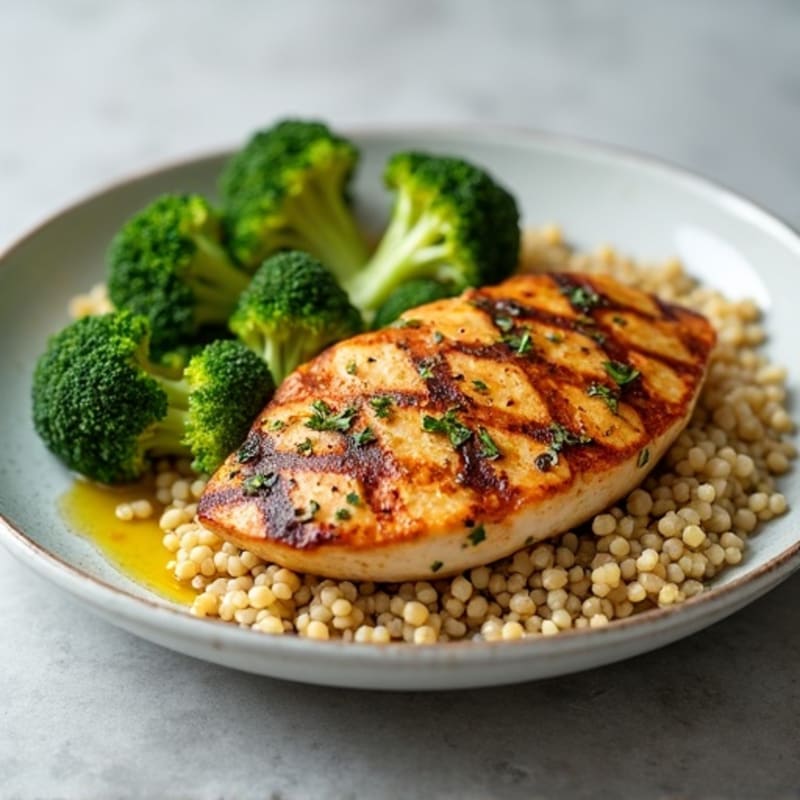 Grilled Chicken Breast with Quinoa and Roasted Broccoli