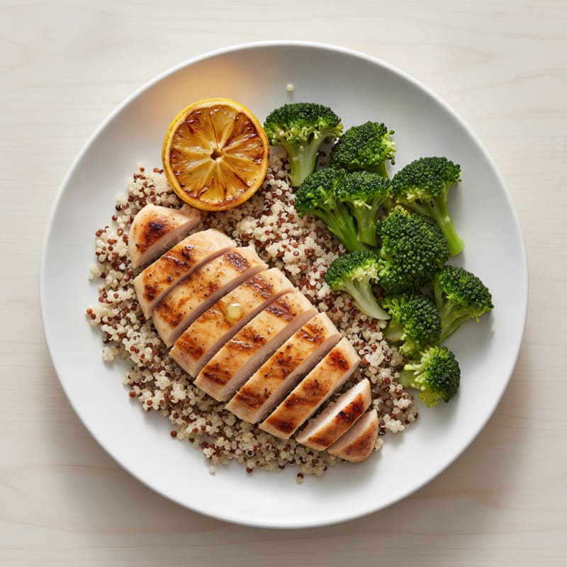 Grilled Chicken Breast with Quinoa and Steamed Broccoli