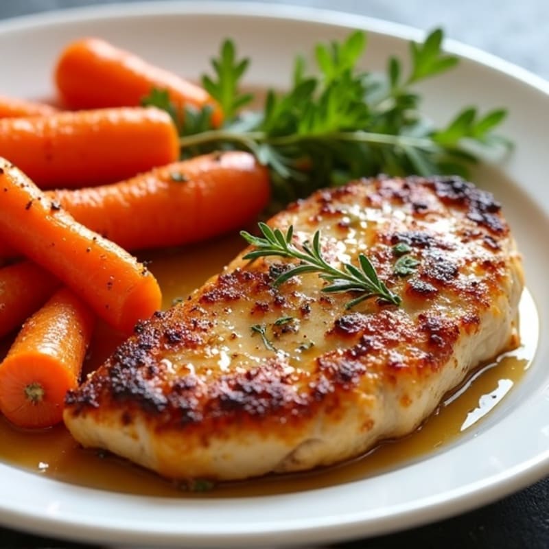 Crispy Pan-Seared Chicken with Maple-Glazed Roasted Carrots