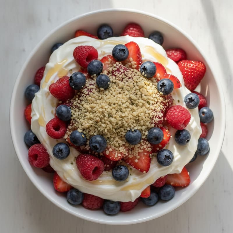High-Protein Greek Yogurt Parfait with Mixed Berries and Whey