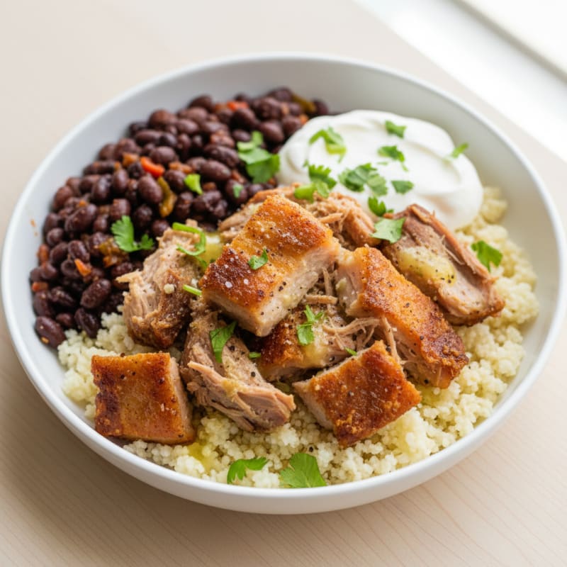 Crispy Slow-Cooked Carnitas Burrito Bowl