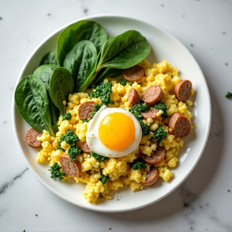 Egg White Scramble with Turkey Sausage and Spinach