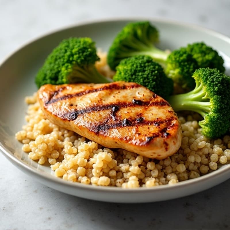 Grilled Chicken Breast with Quinoa and Steamed Broccoli