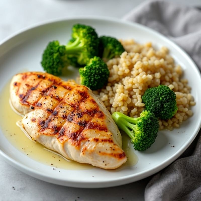 Grilled Chicken Breast with Roasted Broccoli and Quinoa