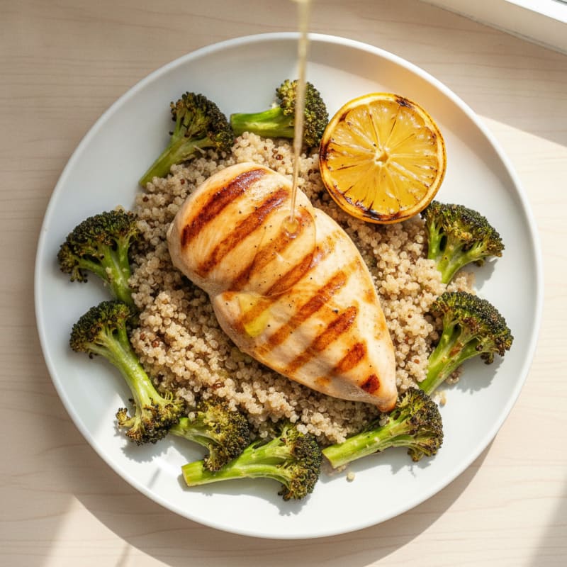Grilled Chicken Breast with Quinoa and Roasted Broccoli