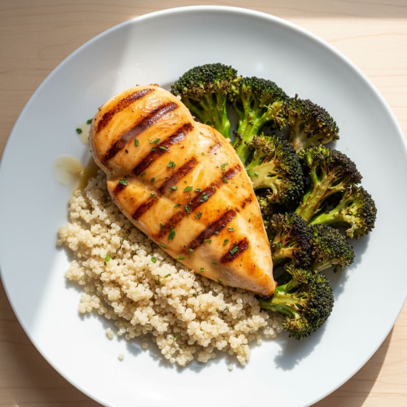 Grilled Chicken Breast with Quinoa and Roasted Broccoli