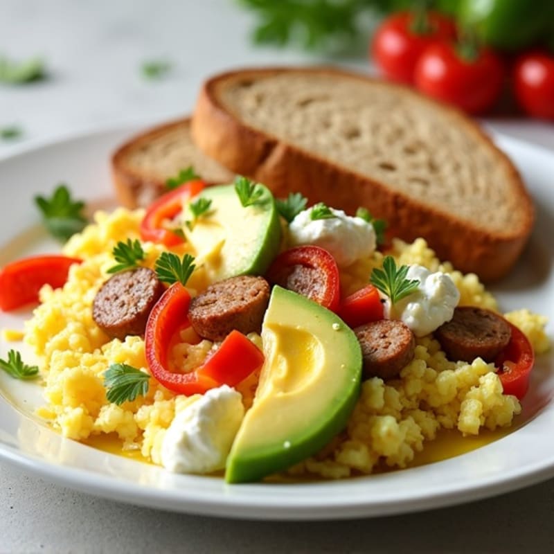 Egg White Scramble with Turkey Sausage and Cottage Cheese
