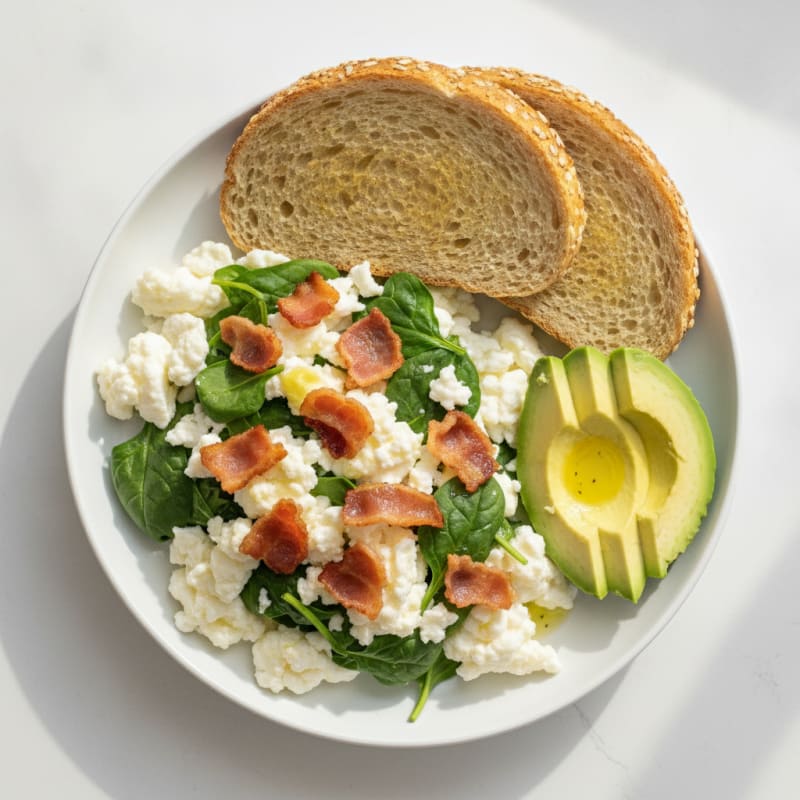 Crispy Turkey Bacon and Egg White Scramble with Spinach