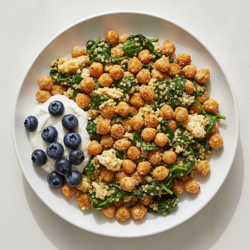 Crispy Chickpea Scramble with Spinach and Quinoa