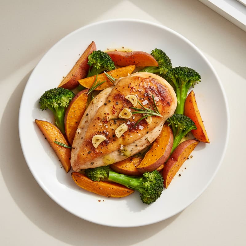 Garlic Herb Roasted Chicken with Sweet Potatoes
