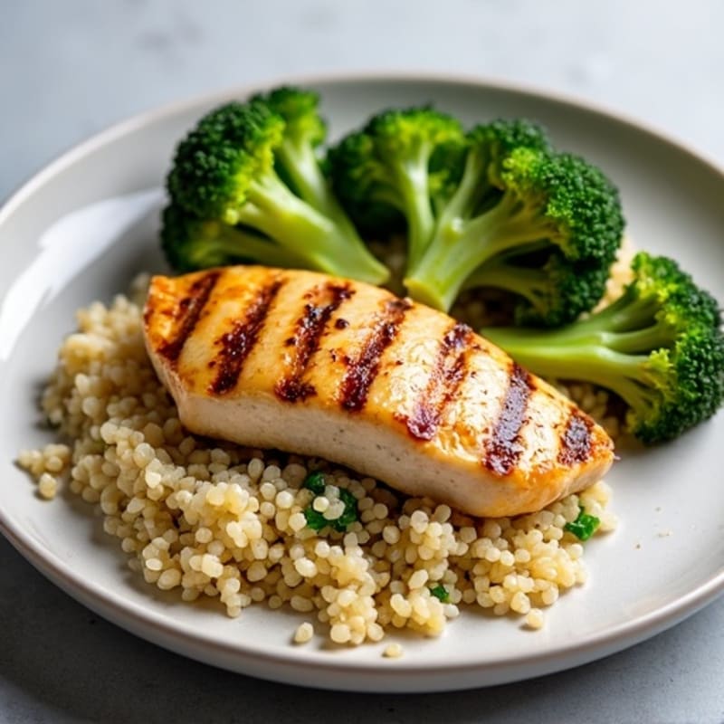 Grilled Chicken Breast with Roasted Broccoli and Quinoa