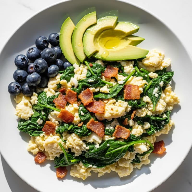 Crispy Turkey Bacon and Egg White Scramble with Spinach