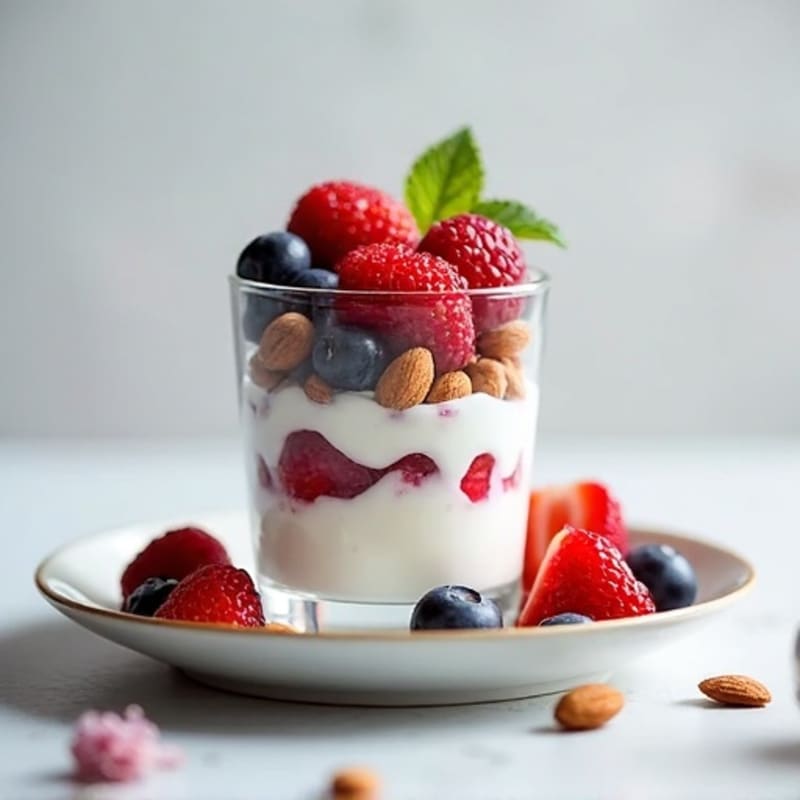 Greek Yogurt Protein Parfait with Mixed Berries and Almonds