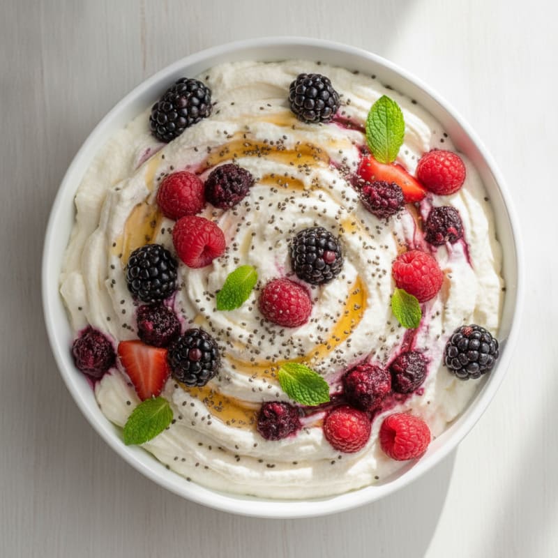 Silky Greek Yogurt Protein Mousse with Mixed Berries