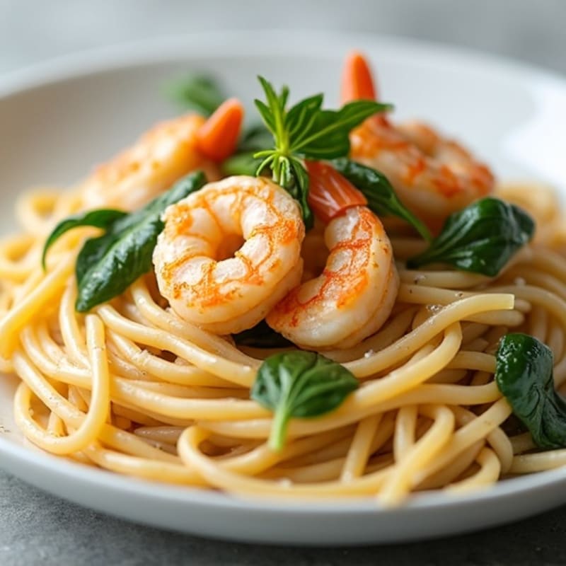 Creamy Lightened-Up Chicken and Shrimp Carbonara