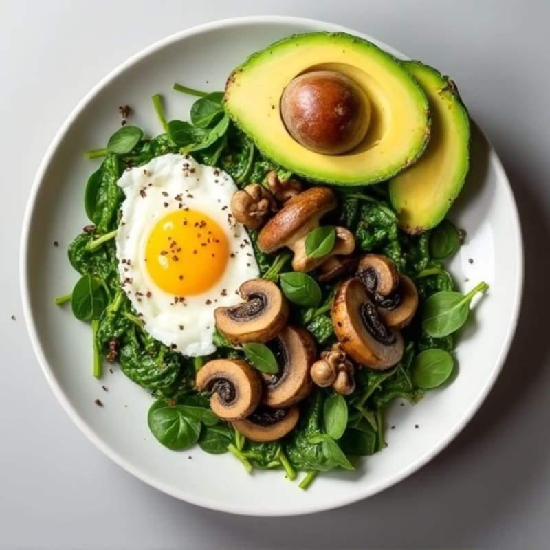 Egg White and Spinach Scramble with Sautéed Mushrooms