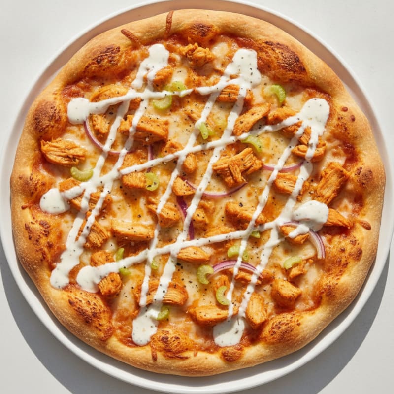 Buffalo Chicken Pizza with Ranch Drizzle
