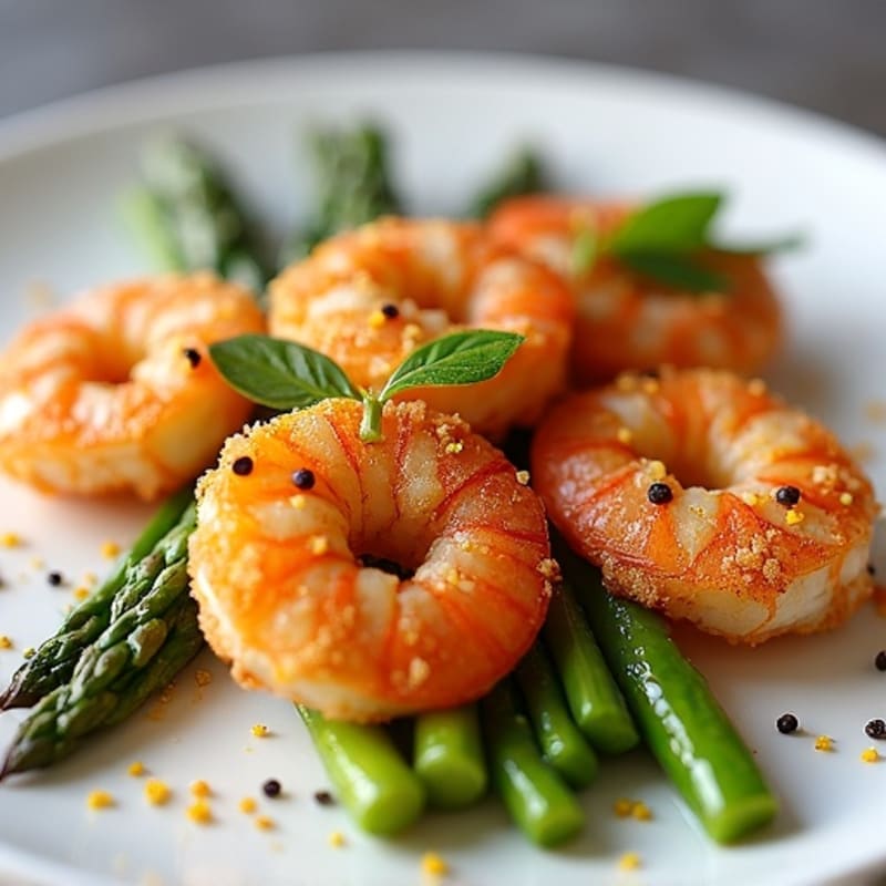 Crispy Pan-Seared Lemon Garlic Shrimp with Roasted Asparagus