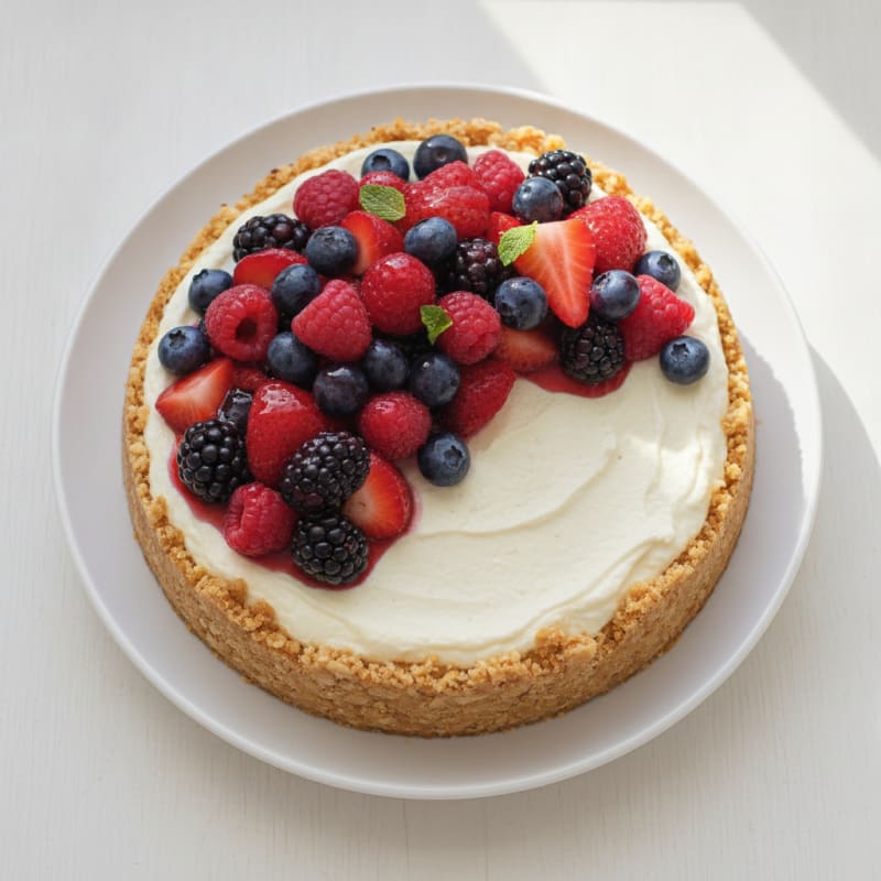 High-Protein Yogurt Cheesecake with Mixed Berries