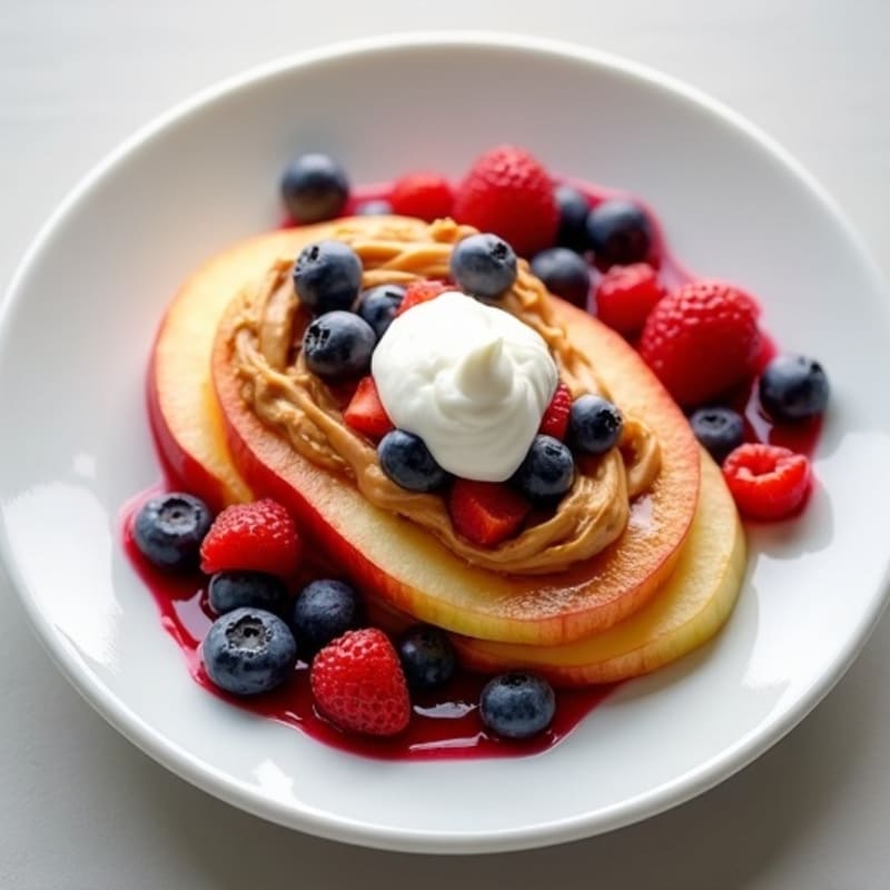 Crispy Apple Slices with Creamy Peanut Butter and Fresh Berry Compote