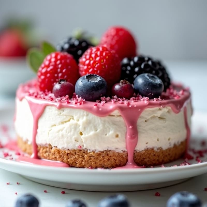 Greek Yogurt Protein Cheesecake with Mixed Berries