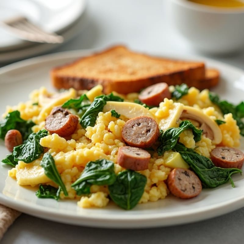 Egg White and Turkey Sausage Scramble with Spinach and Mushrooms
