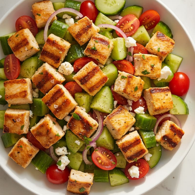 Mediterranean Diced Cucumber and Grilled Chicken Salad