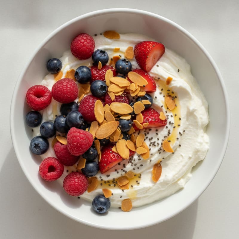 Greek Yogurt Protein Bowl with Mixed Berries and Almonds