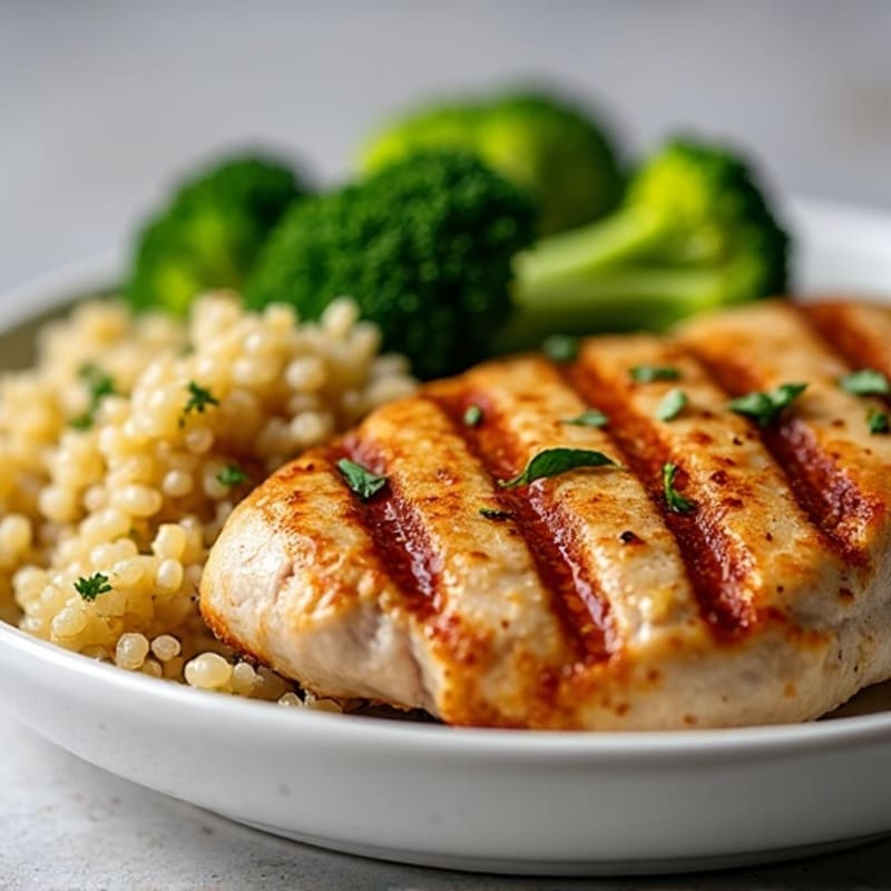 Grilled Chicken Breast with Roasted Broccoli and Quinoa