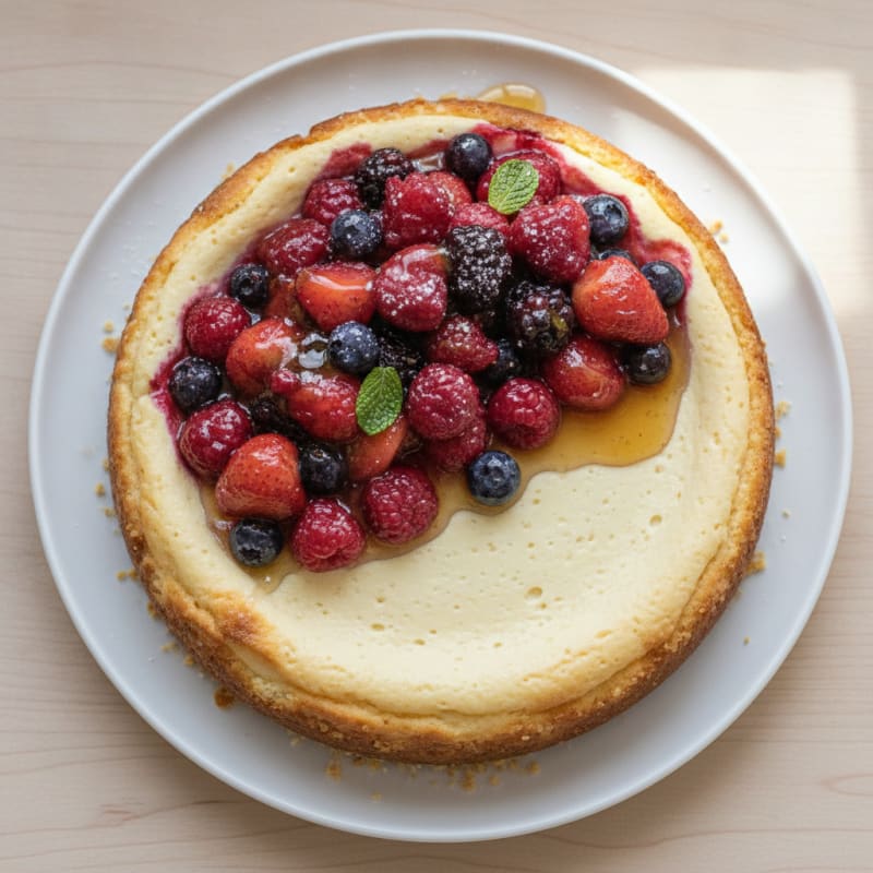 Greek Yogurt Protein Cheesecake with Mixed Berries