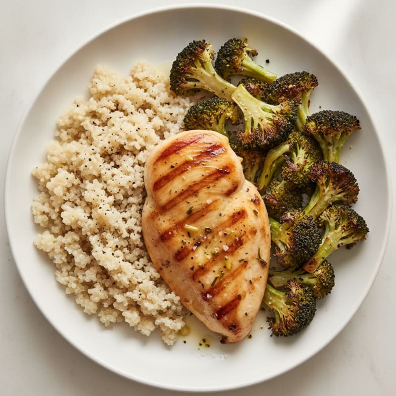 Grilled Chicken Breast with Roasted Broccoli and Quinoa