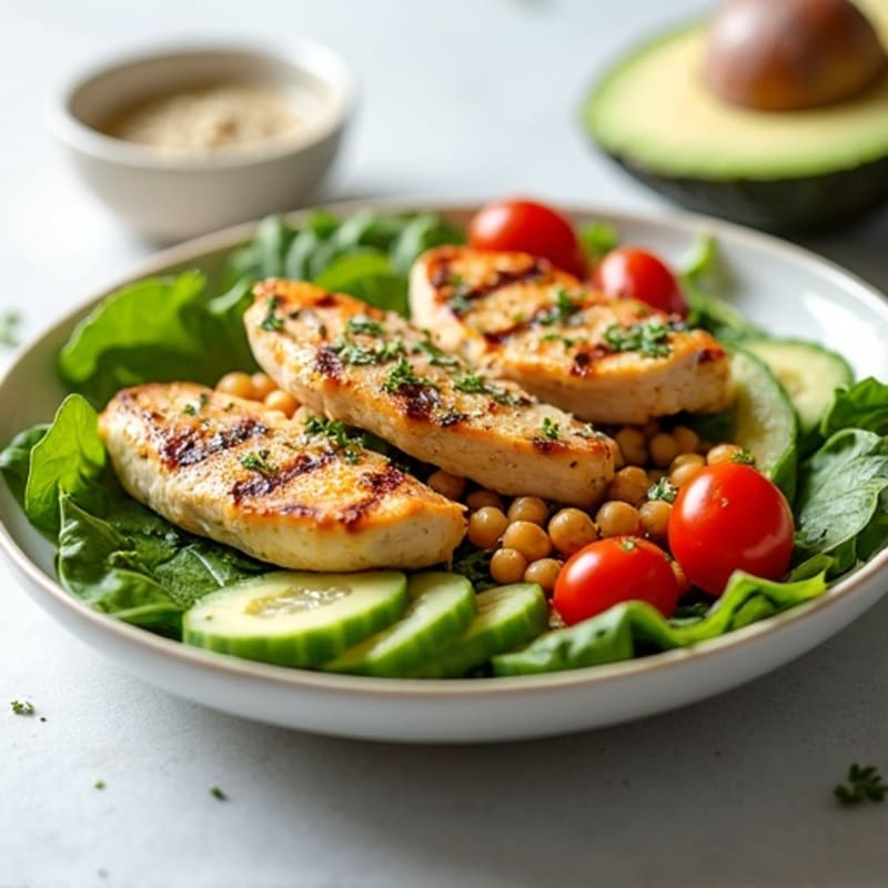 Grilled Chicken Salad with Chickpeas and Lemon-Tahini Dressing