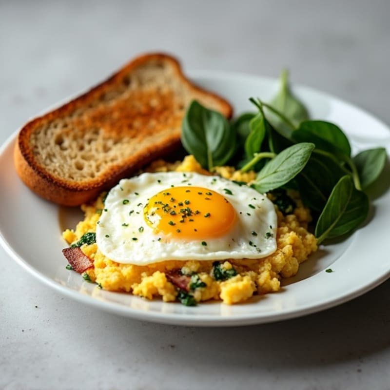 Cottage Cheese Egg Scramble with Spinach and Turkey Bacon