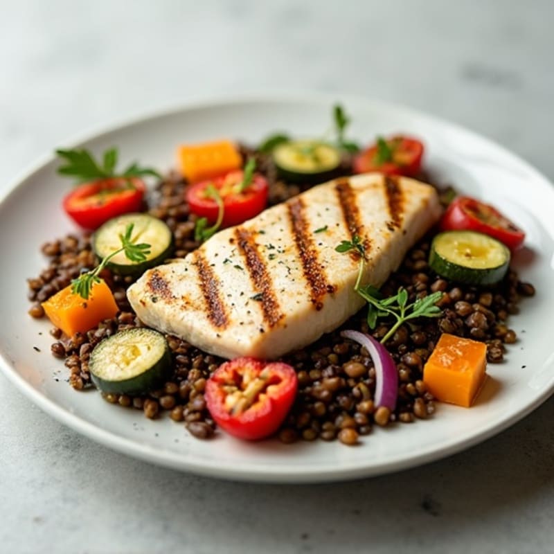 Grilled Albacore Tuna Salad with Lentils and Roasted Vegetables