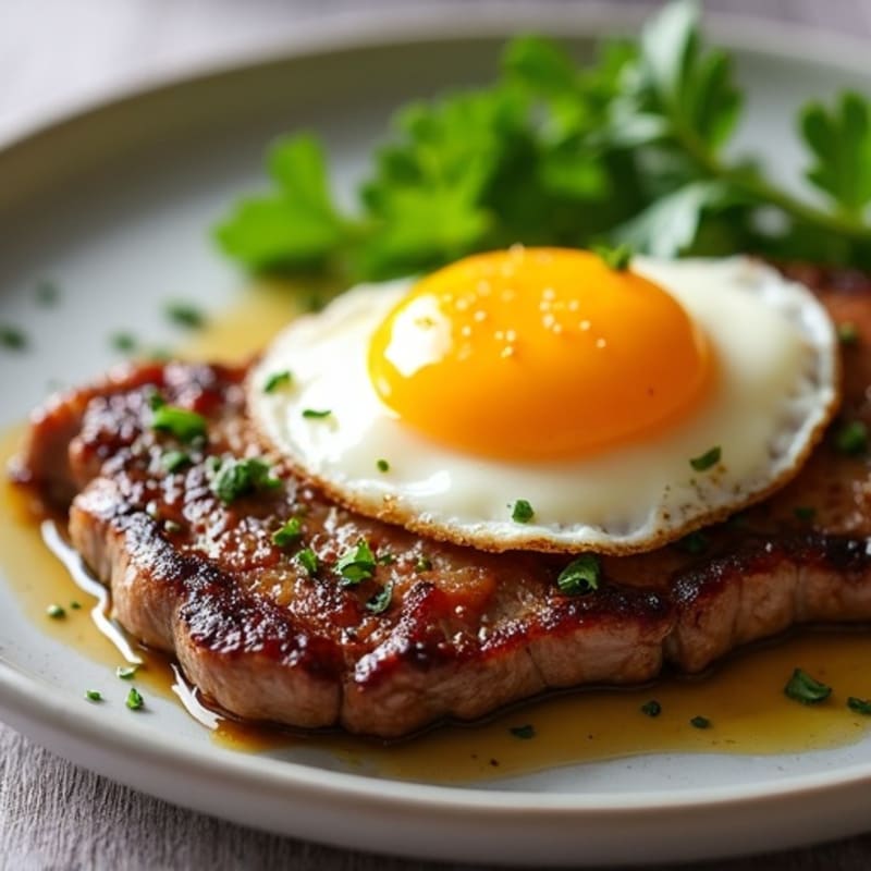 Pan-Seared Garlic Butter Steak with Sunny-Side Eggs