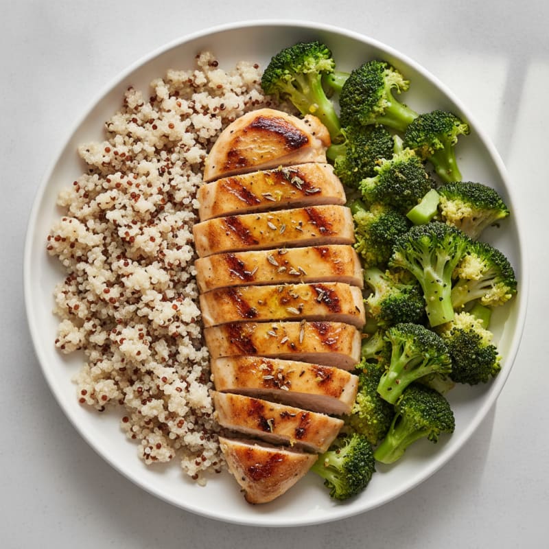 Grilled Chicken Breast with Quinoa and Steamed Broccoli