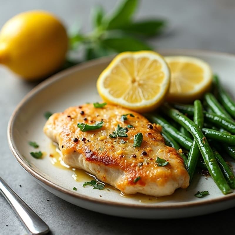 Lemon Garlic Pan Seared Chicken with Roasted Green Beans