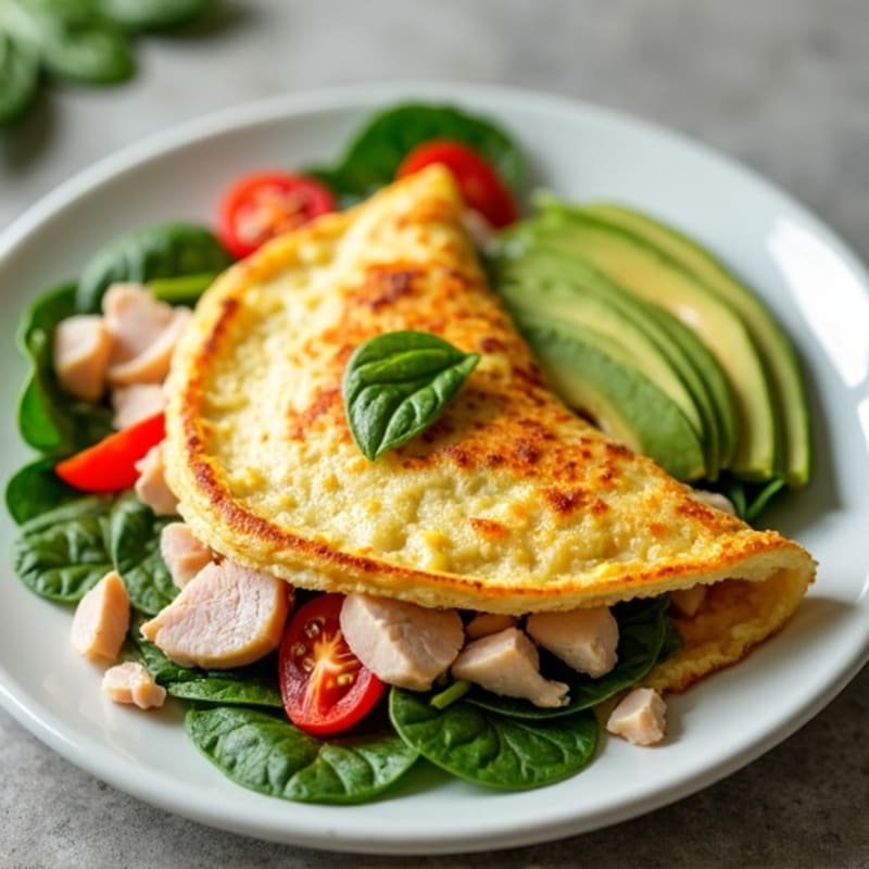 Egg White Spinach Omelette with Smoked Turkey and Fresh Tomatoes