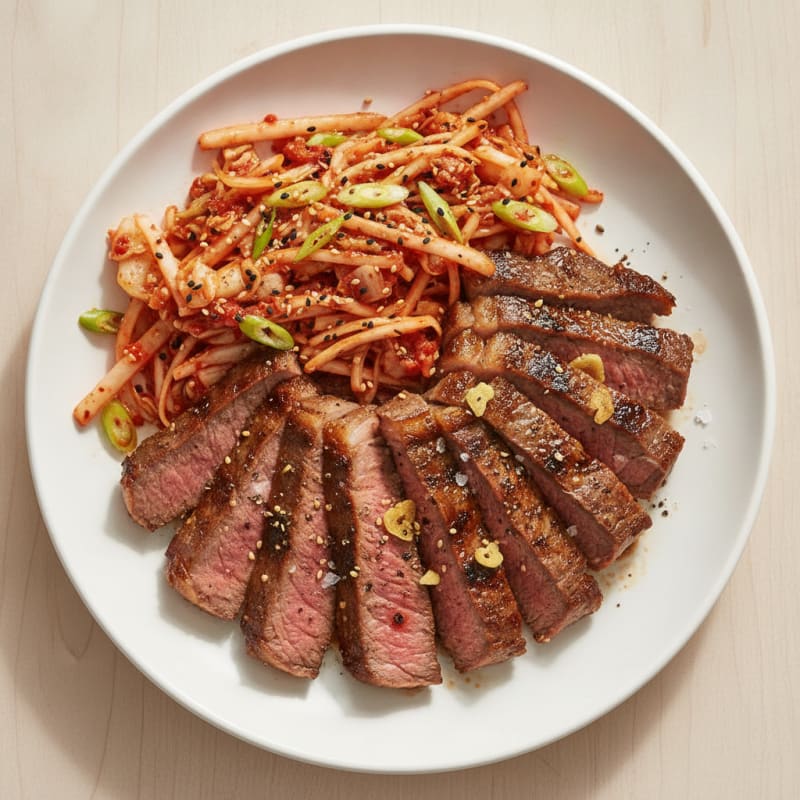 Korean Grilled Steak with Kimchi Slaw