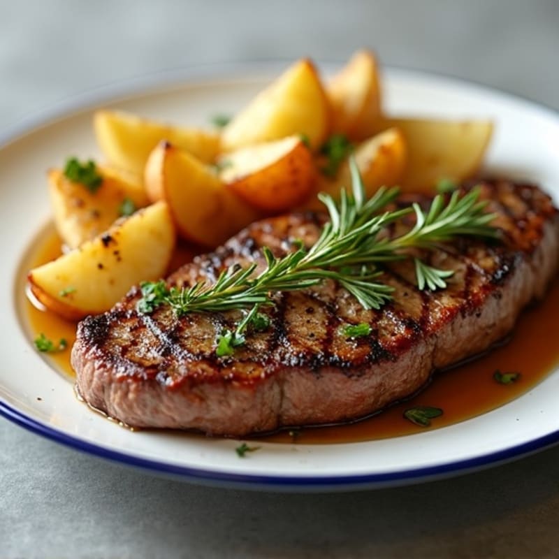 Garlic Herb Pan-Seared Steak with Crispy Roasted Potatoes