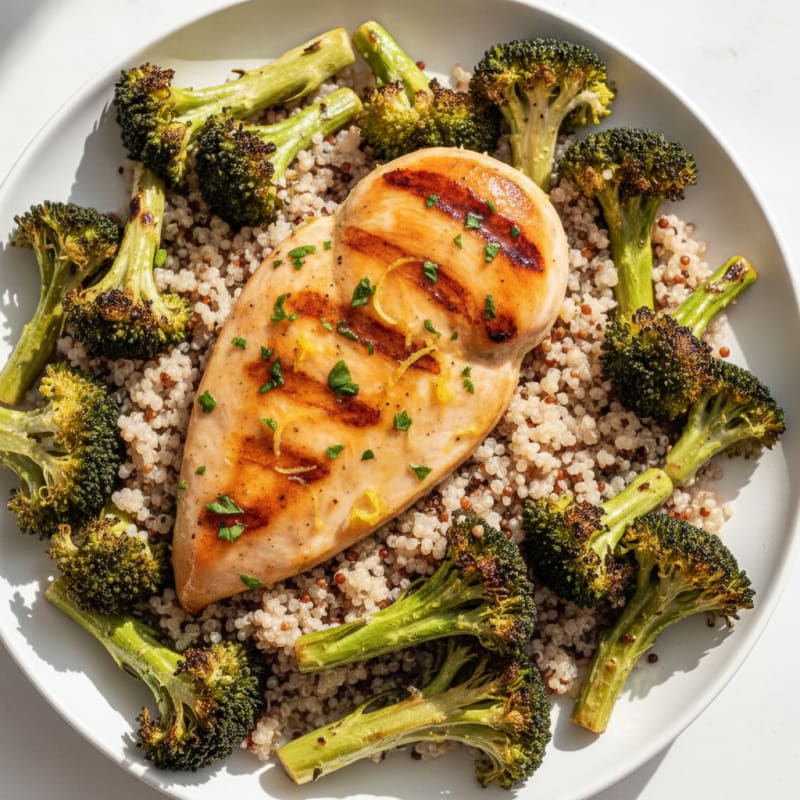 Grilled Chicken Breast with Quinoa and Roasted Broccoli