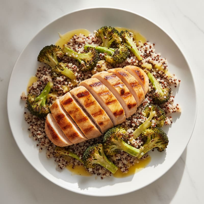 Grilled Chicken and Quinoa Salad with Roasted Broccoli