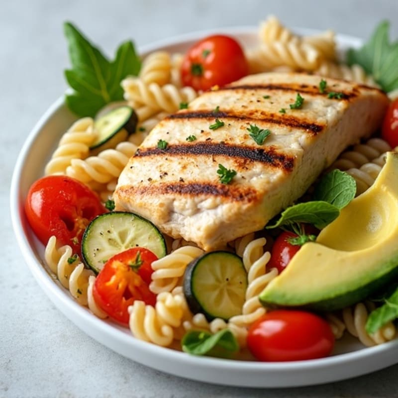 Grilled Chicken Pasta Salad with Roasted Vegetables