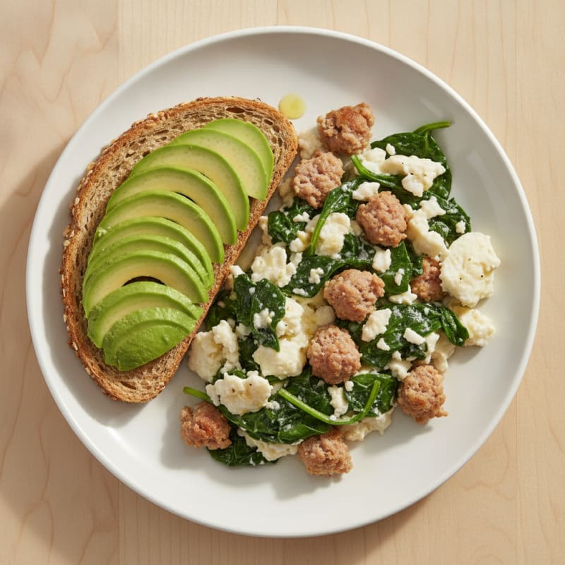 Egg White and Spinach Scramble with Turkey Sausage