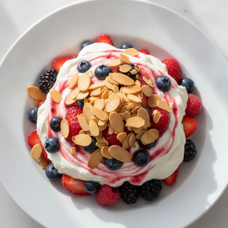 Greek Yogurt Protein Parfait with Mixed Berries and Almonds