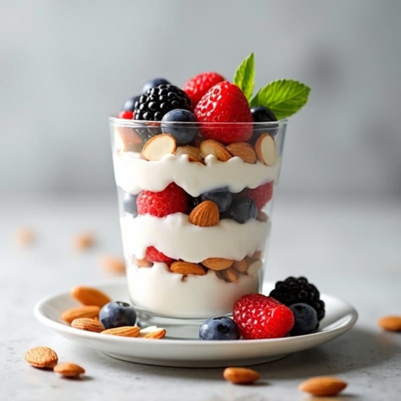 Greek Yogurt Protein Parfait with Mixed Berries and Almonds